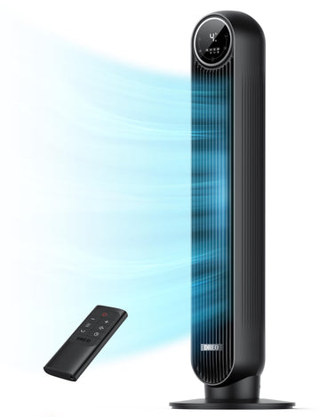 Dreo Tower Fan for Bedroom, 25ft/s Velocity 28dB Quiet Floor Fan, 90° Oscillating Fans for Indoors with 4 Speeds, 4 Modes, 8H Timer, Bladeless Standing Fan, Black, Nomad One (DR-HTF007)