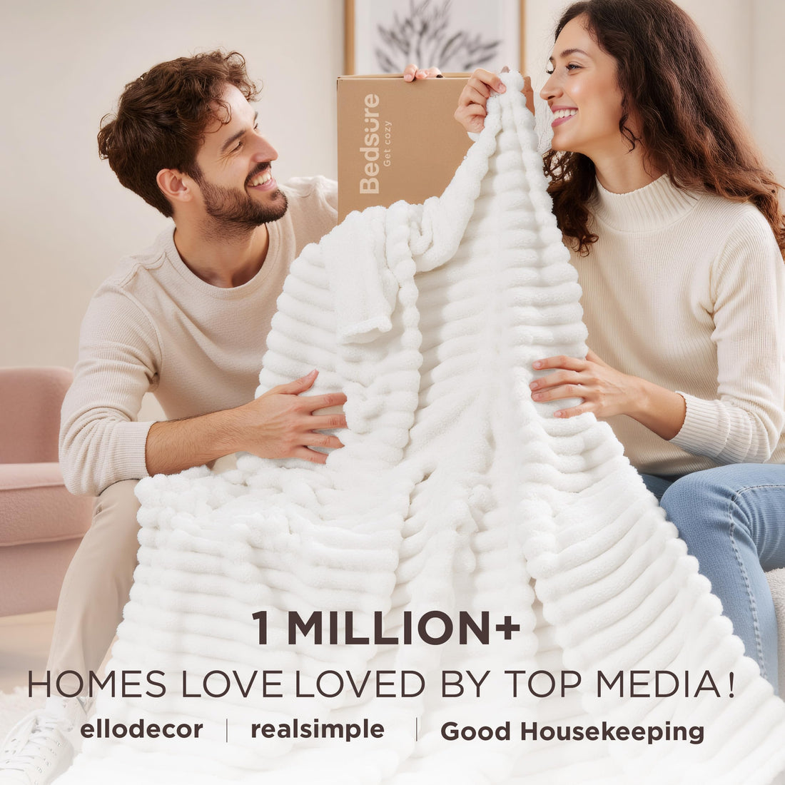 Bedsure White Throw Blanket for Couch - GentleSoft Cozy Soft Blankets for Women, Cute Small Fleece Throws for Girls, Birthday Gifts for Women Mom, Fathers Day Decor Gifts, Off White, 50x60 Inches